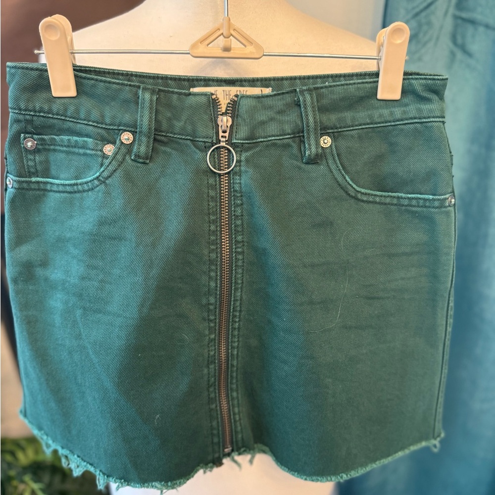 Free People Green Denim Skirt